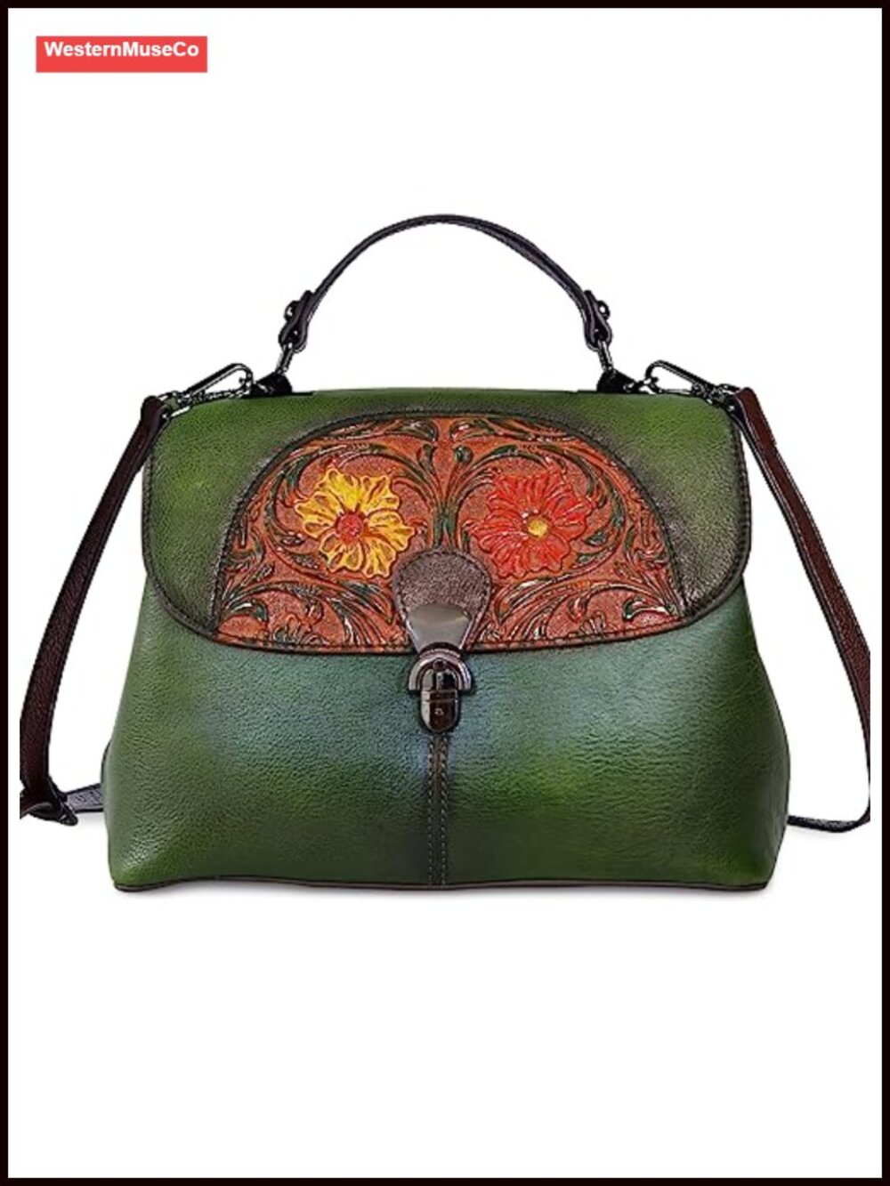 Genuine Leather Satchel Handbag Embossed Crossbody Hobo Purse